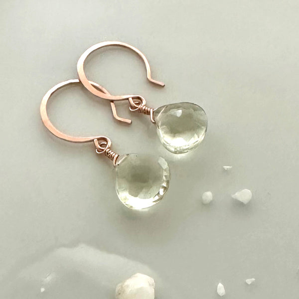 Ambergris earrings green amethyst handmade gemstone earrings rose gold filled prasiolite earrings sustainable jewelry green amethyst earrings