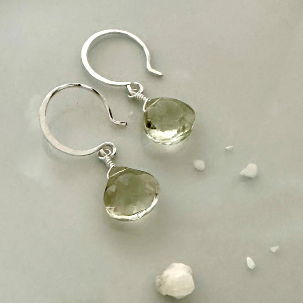 Ambergris earrings green amethyst handmade gemstone earrings silver prasiolite earrings sustainable jewelry green amethyst earrings