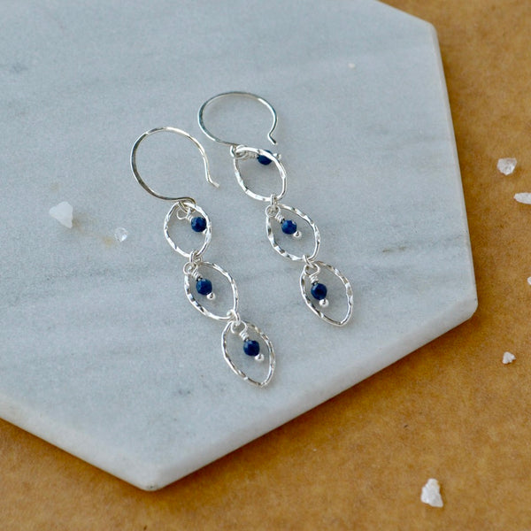 Splash Earrings - triple marquise dangle earrings with birthstones