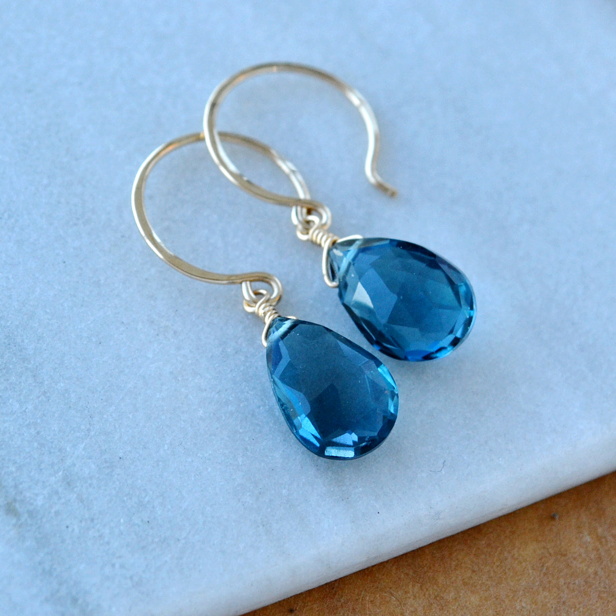 Depths Earrings London Blue Topaz gemstone drop earrings 14K Gold solid gold gem earring handmade fine jewelry 14K Yellow Gold