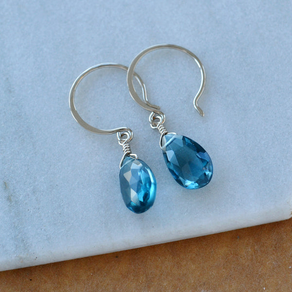 Depths Earrings London Blue Topaz gemstone drop earrings 14K Gold solid gold gem earring handmade fine jewelry 14K White Gold nickel free