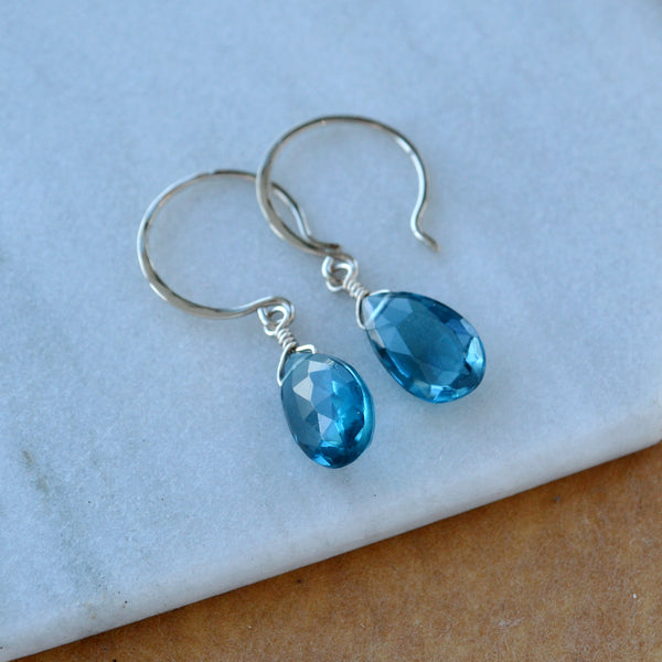 Depths Earrings London Blue Topaz gemstone drop earrings 14K Gold solid gold gem earring handmade fine jewelry 14K White Gold nickel free