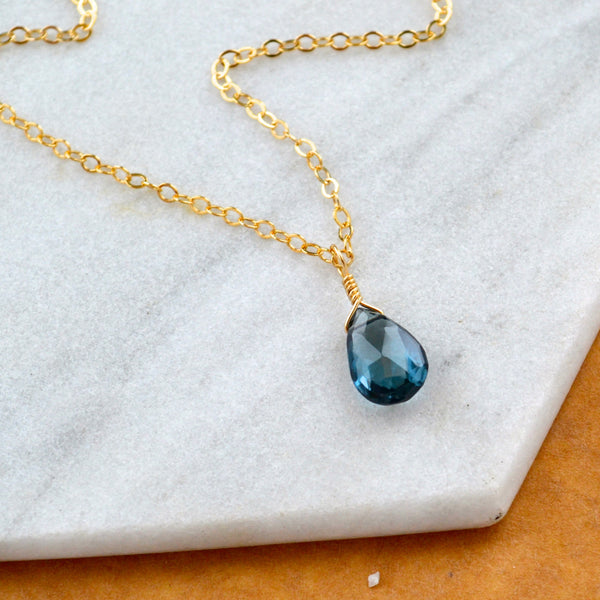 Depths necklace London blue topaz gemstone necklace handmade gem pendant blue stone necklace simple gem charm gold necklace sustainable jewelry