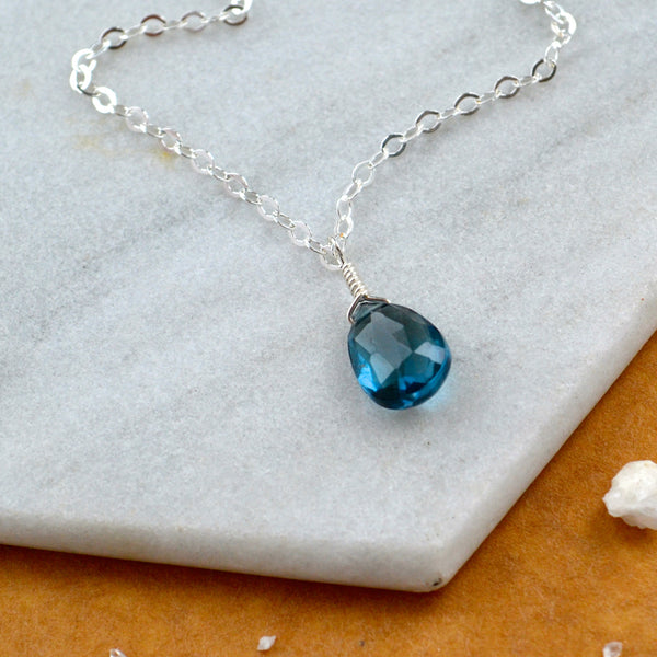 Depths necklace London blue topaz gemstone necklace handmade gem pendant blue stone necklace simple gem charm silver necklace sustainable jewelry
