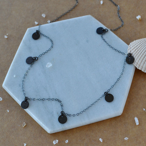 Droplets Necklace fringe multi circle pendant hammered charm oxidized sterling silver