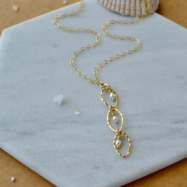 Splash Necklace - triple marquise dangle Y necklace with birthstones