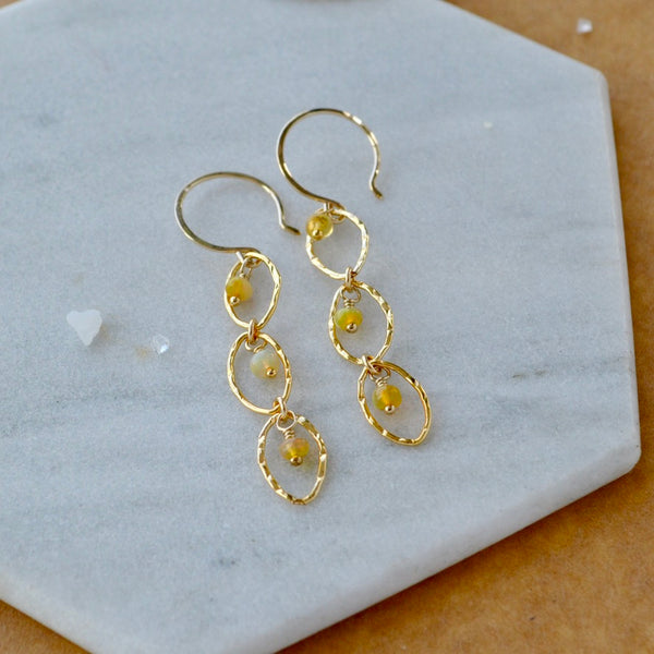 Splash Earrings - triple marquise dangle earrings with birthstones