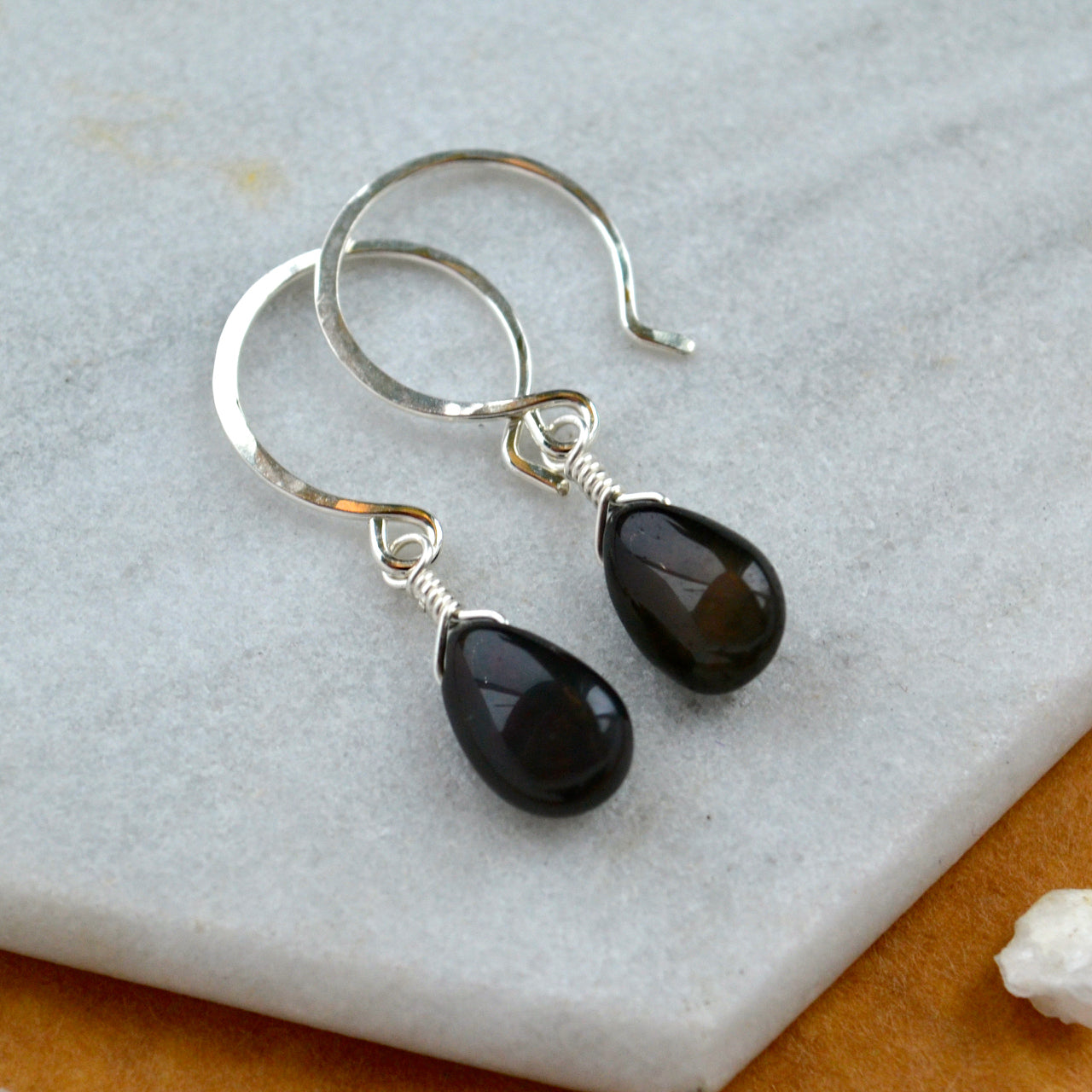 Black gem drop earrings clearance