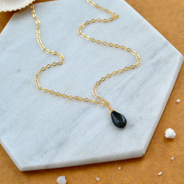 Ember necklace black opal gemstone necklace handmade gem pendant black stone necklace simple gem charm black opal gold filled necklace sustainable jewelry
