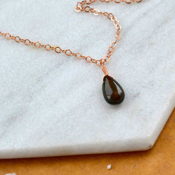 Ember necklace black opal gemstone necklace handmade gem pendant black stone necklace simple gem charm black opal rose gold necklace sustainable jewelry