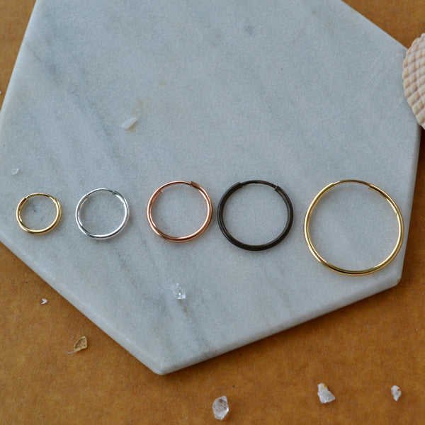 Endless Hoop Earrings - thin hollow tube classic round endless hoops (sizes)