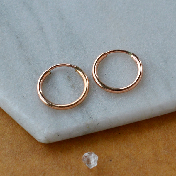 Endless Hoop Earrings - thin hollow tube classic round endless hoops (sizes)