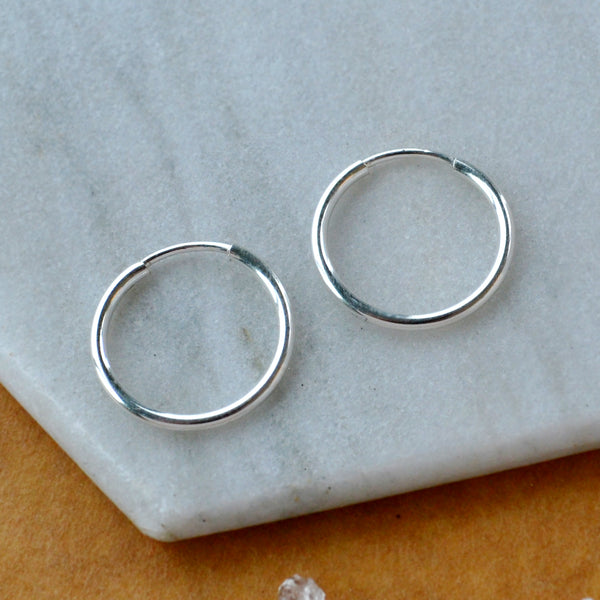 Endless Hoop Earrings - thin hollow tube classic round endless hoops (sizes)