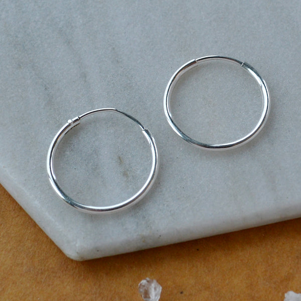 Endless Hoop Earrings - thin hollow tube classic round endless hoops (sizes)