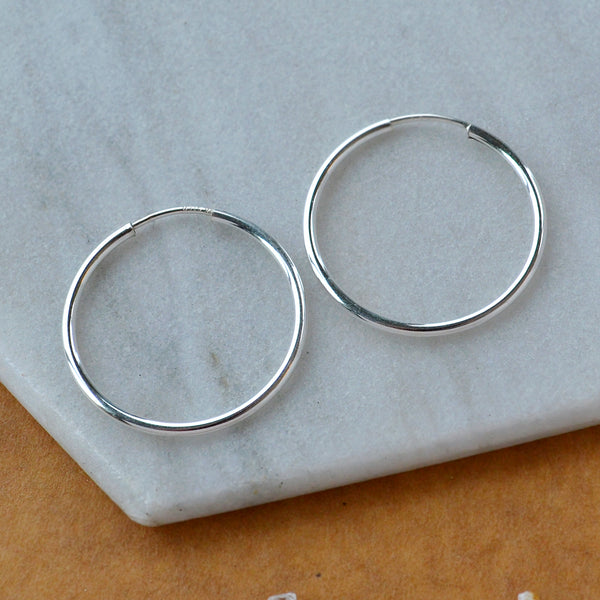 Endless Hoop Earrings - thin hollow tube classic round endless hoops (sizes)