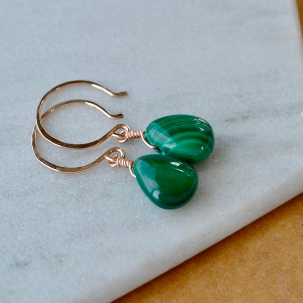 Low Tide Earrings - banded green malachite gemstone drop earrings