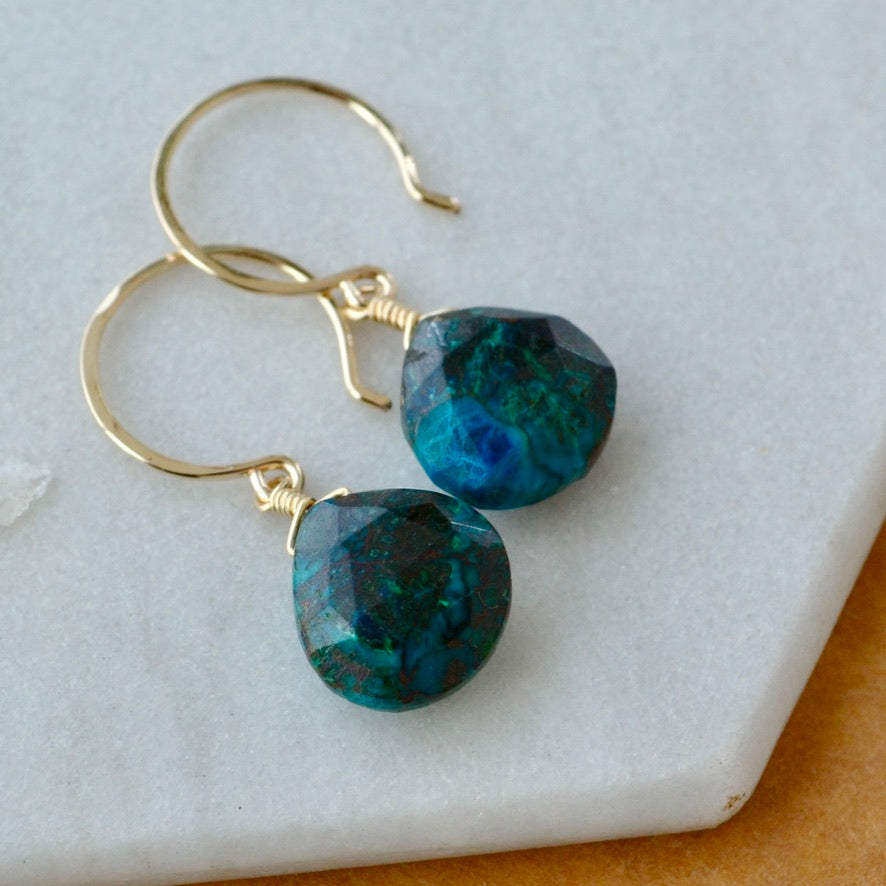 Reef Earrings - banded blue green chrysocolla gemstone drop earrings