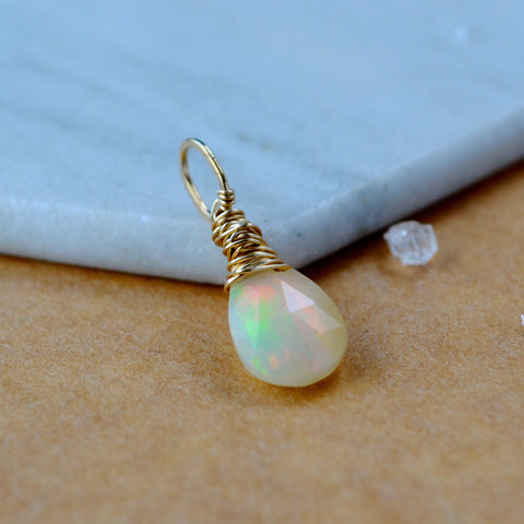 Fiery Gem Charm - opal gemstone charm pendant with wire wrap bail