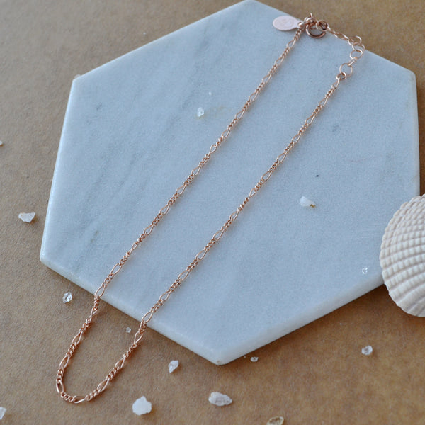 Figaro chain anklet rose gold filled long and short link chains custom chain ankle bracelet