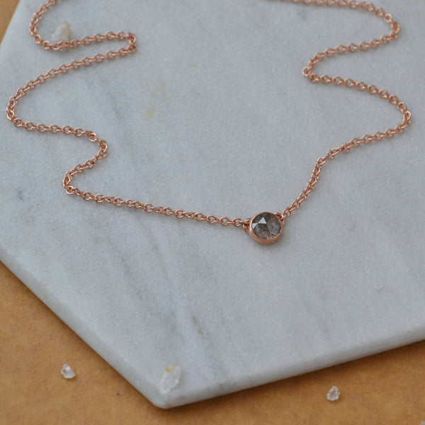 Floating Diamond Necklace - diamond necklace with rustic grey diamond 14K Gold