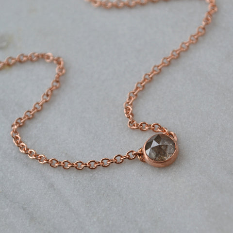 Floating Diamond Necklace - diamond necklace with rustic grey diamond 14K Gold