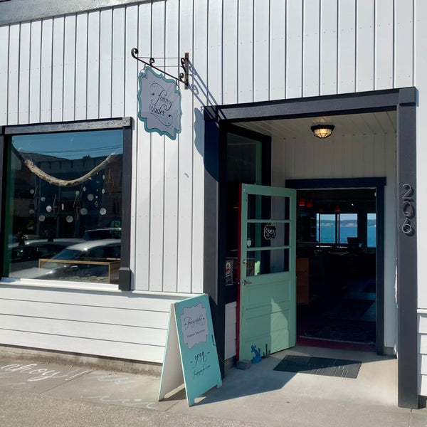Storefront of Foamy Wader handmade jewelry business jewelry store whidbey island sustainable jewelry woman owned jeweler seattle area 