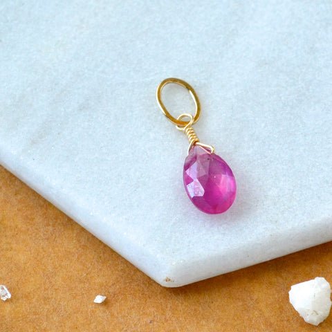 Hibiscus Pink Sapphire gemstone pendant necklace gemstone charm for charm bracelet necklace for charms for necklaces gold-filled pink gem pendant