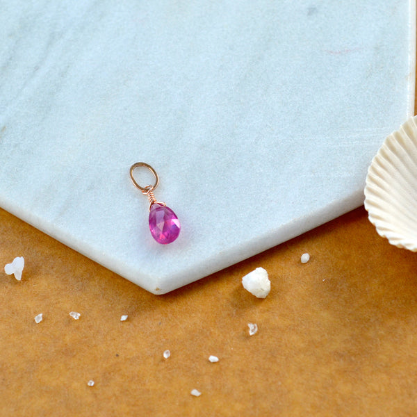 Hibiscus Pink Sapphire gemstone pendant necklace gemstone charm for charm bracelet necklace for charms for necklaces 14K gold filled pink gem pendant