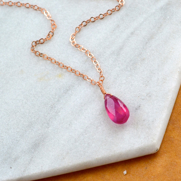 Hibiscus necklace pink sapphire gemstone necklace handmade gem pendant pink stone necklace simple gem charm pink sapphire rose gold necklace sustainable jewelry