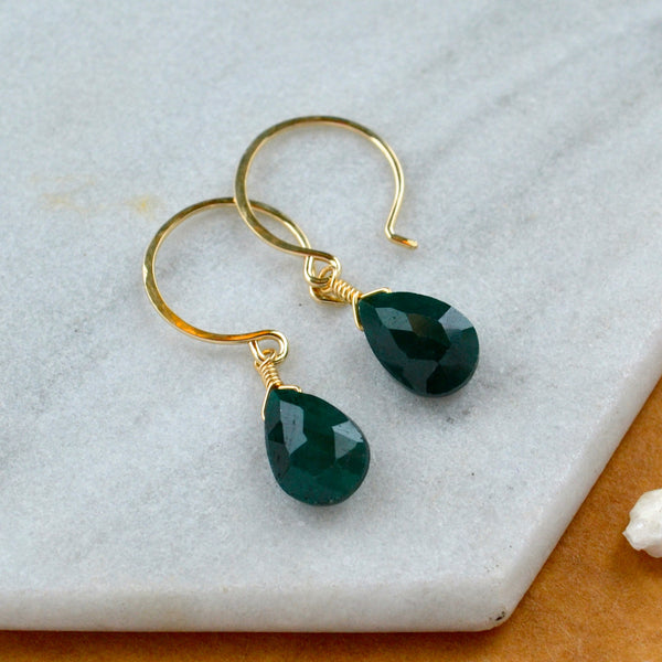 Isle earrings green emerald earrings green gemstone drop earrings handmade emerald small ear rings gold filled sustainable jewelry