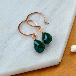 Isle earrings green emerald earrings green gemstone drop earrings handmade emerald small ear rings rose gold filled sustainable jewelry