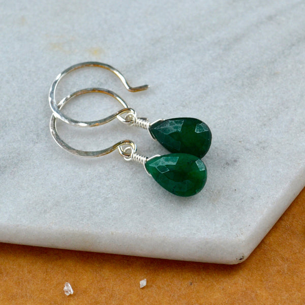 Isle earrings green emerald earrings green gemstone drop earrings handmade emerald small ear rings silver sustainable jewelry