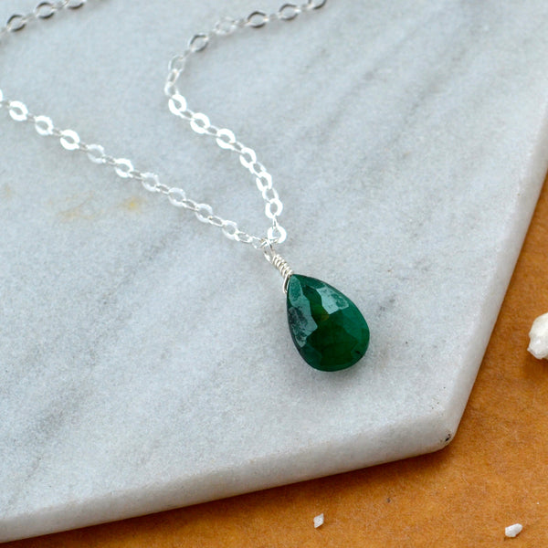 Isle necklace green emerald gemstone necklace handmade gem pendant emerald stone necklace simple gem charm emerald green silver necklace sustainable jewelry