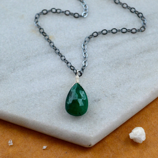 Isle necklace green emerald gemstone necklace handmade gem pendant emerald stone necklace simple gem charm emerald green oxidized silver necklace sustainable jewelry