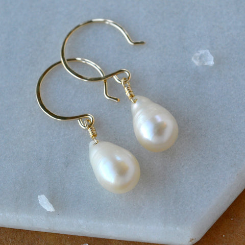 Ivory Earrings pearl earrings simple white pearls wedding earring handmade gold filled