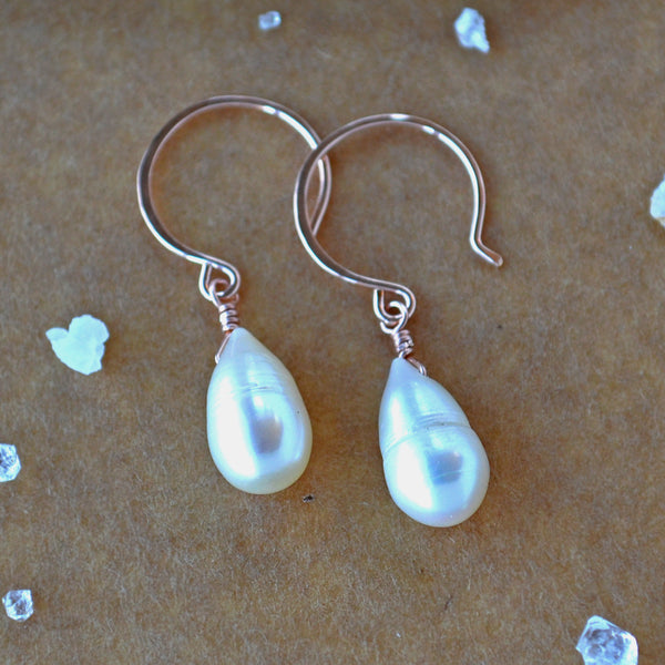 Ivory Earrings pearl earrings simple white pearls wedding earring handmade rose gold filled