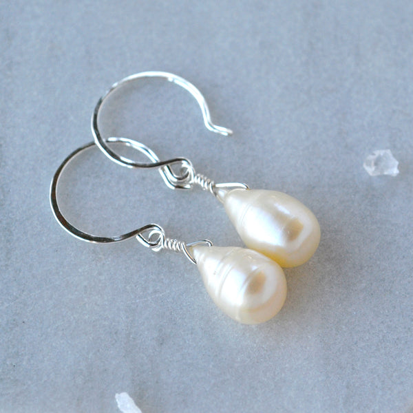 Ivory Earrings pearl earrings simple white pearls wedding earring handmade sterling silver