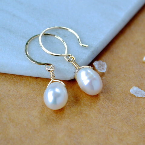 Ivory Earrings pearl earrings simple white pearls wedding earring handmade gold filled