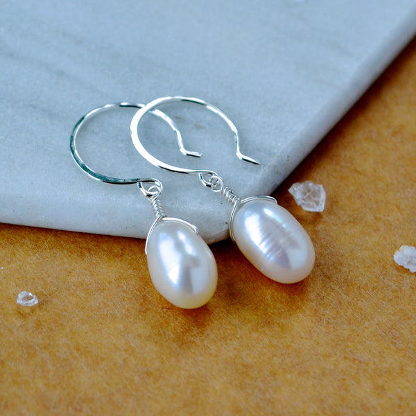 Ivory Earrings pearl earrings simple white pearls wedding earring handmade silver