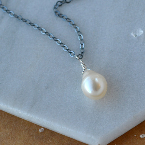 Ivory Necklace pearl pendant necklaces handmade pearl jewelry simple ivory charm black oxidized silver