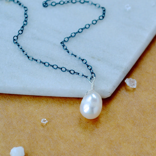Ivory Necklace pearl pendant necklaces handmade pearl jewelry simple ivory charm oxidized silver