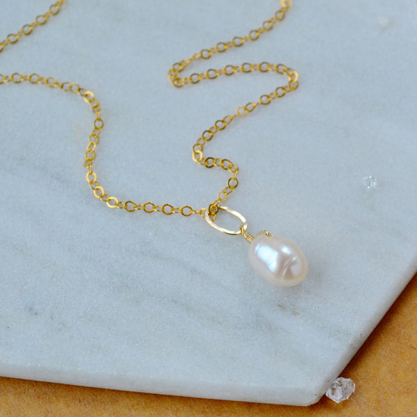 Ivory pendant pearl charm gemstone jewelry simple cream pearl pendant handmade gold on chain