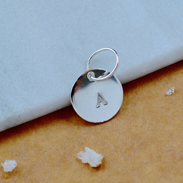 LETTER CHARM capital A intitial charms handmade alphabet circle charm silver A letter pendant simple jewelry delicate handmade charm jewelry nickel free charms sustainable jewelry