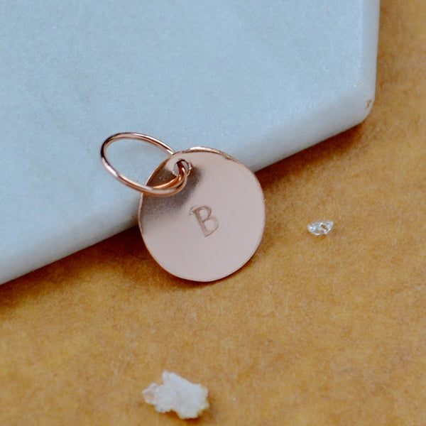 LETTER CHARM, capital B initial charms, handmade alphabet circle charm, B letter pendant, simple jewelry, delicate handmade charms, rose gold letter charm