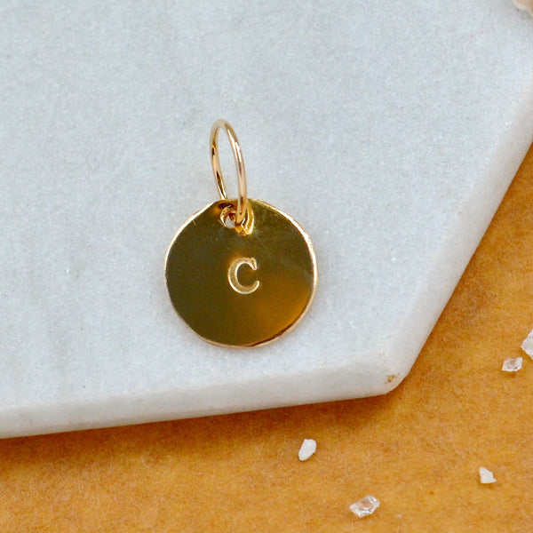 LETTER CHARM, capital C initial charms, handmade alphabet circle charm, C letter pendant, simple jewelry, delicate handmade charms, nickel-free gold