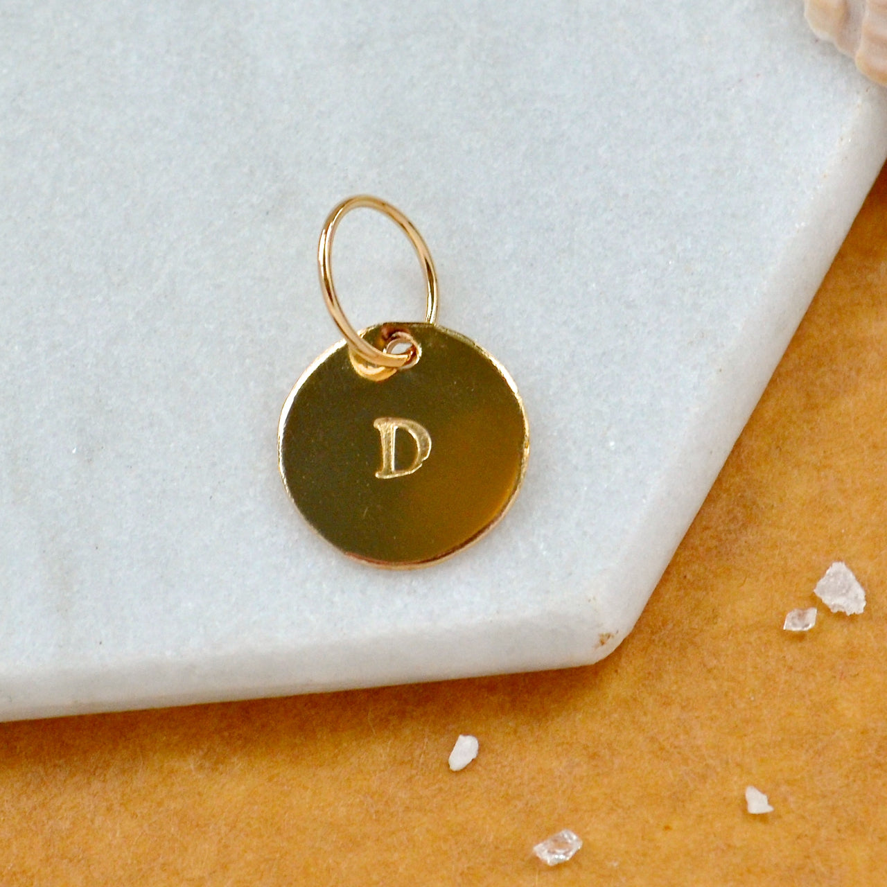 LETTER CHARM, capital D initial charms, handmade alphabet circle charm, D letter pendant, simple jewelry, delicate handmade charms, nickel-free jewelry, gold