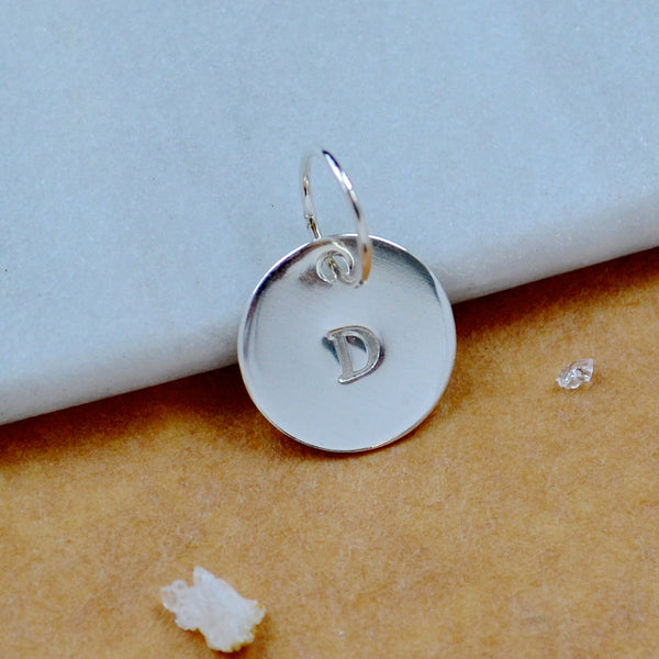 LETTER CHARM, capital D initial charms, handmade alphabet circle charm, D letter pendant, simple jewelry, delicate handmade charms, nickel-free jewelry, silver