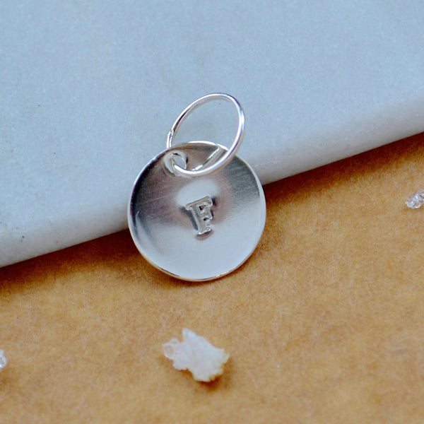LETTER CHARM, capital F initial charms, handmade alphabet circle charm, F letter pendant, simple jewelry, delicate handmade charms, nickel-free jewelry, silver letter charm