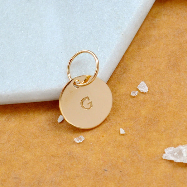LETTER CHARM, capital G initial charms, handmade alphabet circle charm, G letter pendant, simple jewelry, delicate handmade charms, nickel-free jewelry, gold letter charm