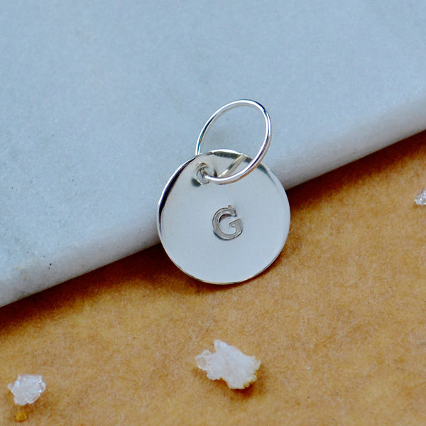 LETTER CHARM, capital G initial charms, handmade alphabet circle charm, G letter pendant, simple jewelry, delicate handmade charms, nickel-free jewelry, silver letter charm